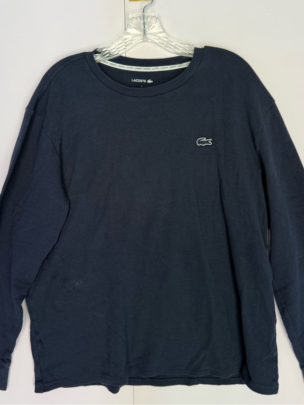 Lacoste Sleepwear Men L Navy Blue Waffle Knit Long Sleeve Shirt